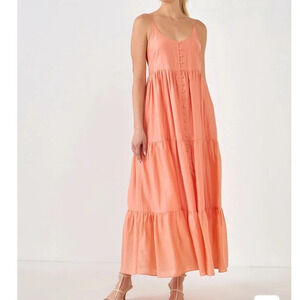 ENDLESS ROSE BUTTON DETAIL TIERED MAXI DRESS XS